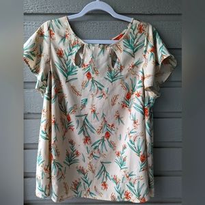 ModCloth Short Sleeve Eyelet Floral Orange Green Blouse Top Plus Size 1X XL